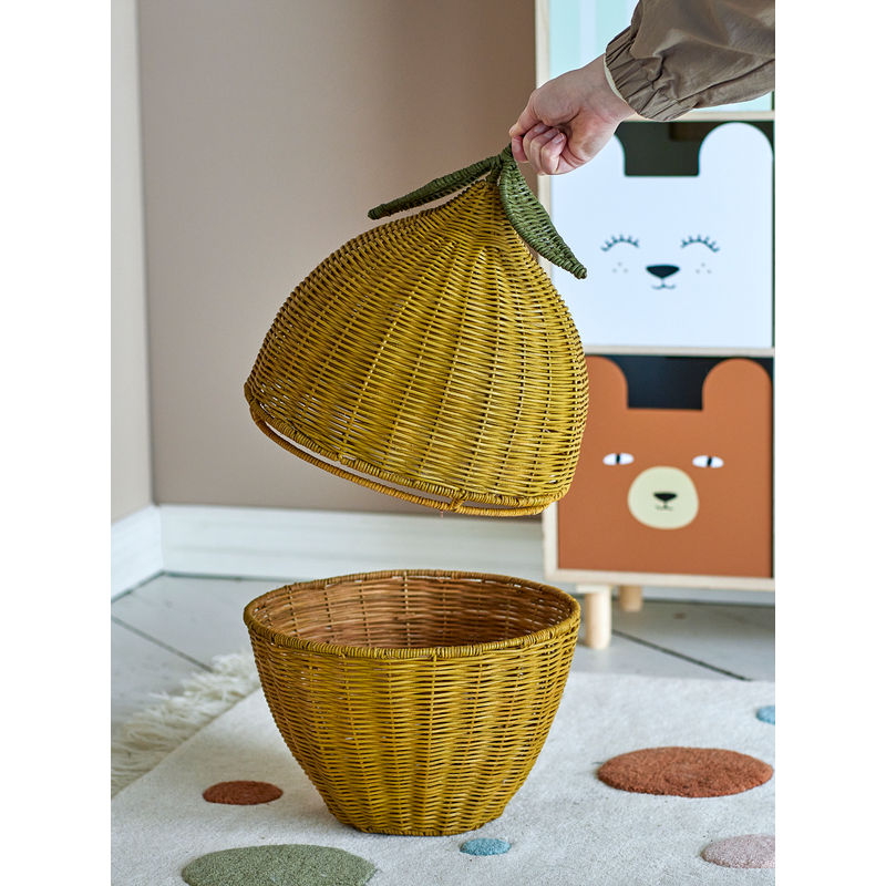 Bloomingville MINI Sage Korb mit Deckel, Gelb, Rattan