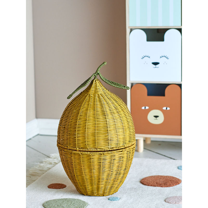 Bloomingville MINI Sage Korb mit Deckel, Gelb, Rattan