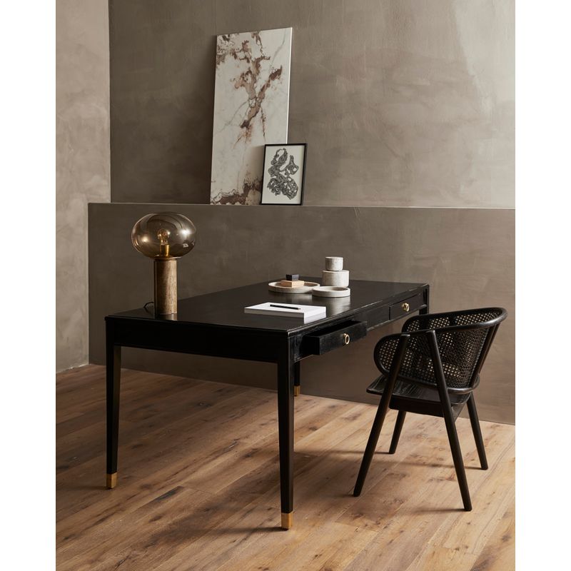 Nordal Wicky loungestoel, zwart, rotan, hout