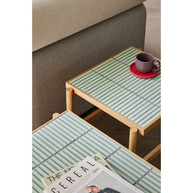 Mesa auxiliar Hübsch Tile, menta, madera natural