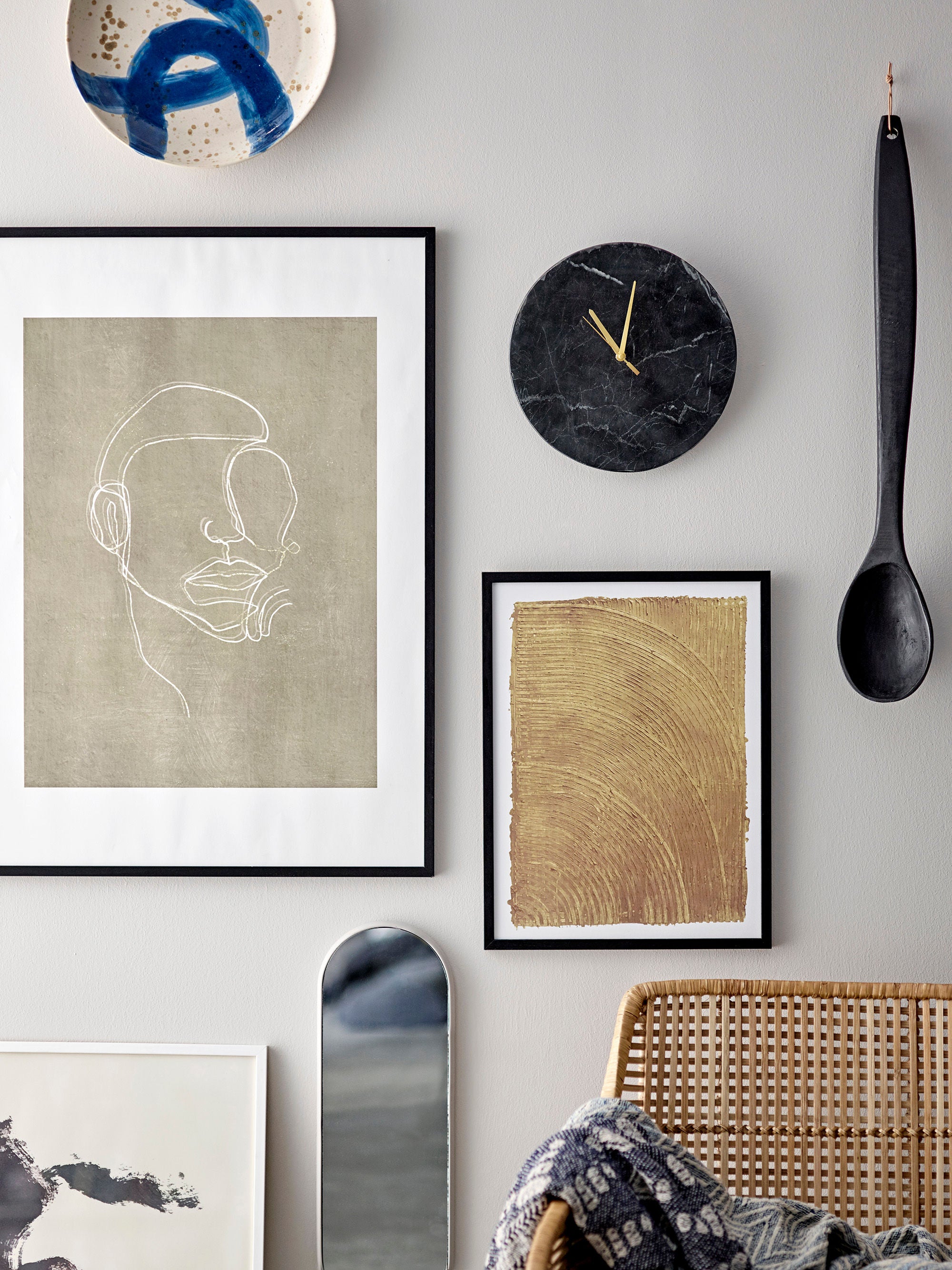 Bloomingville Reloj de pared Jamin, negro, mármol