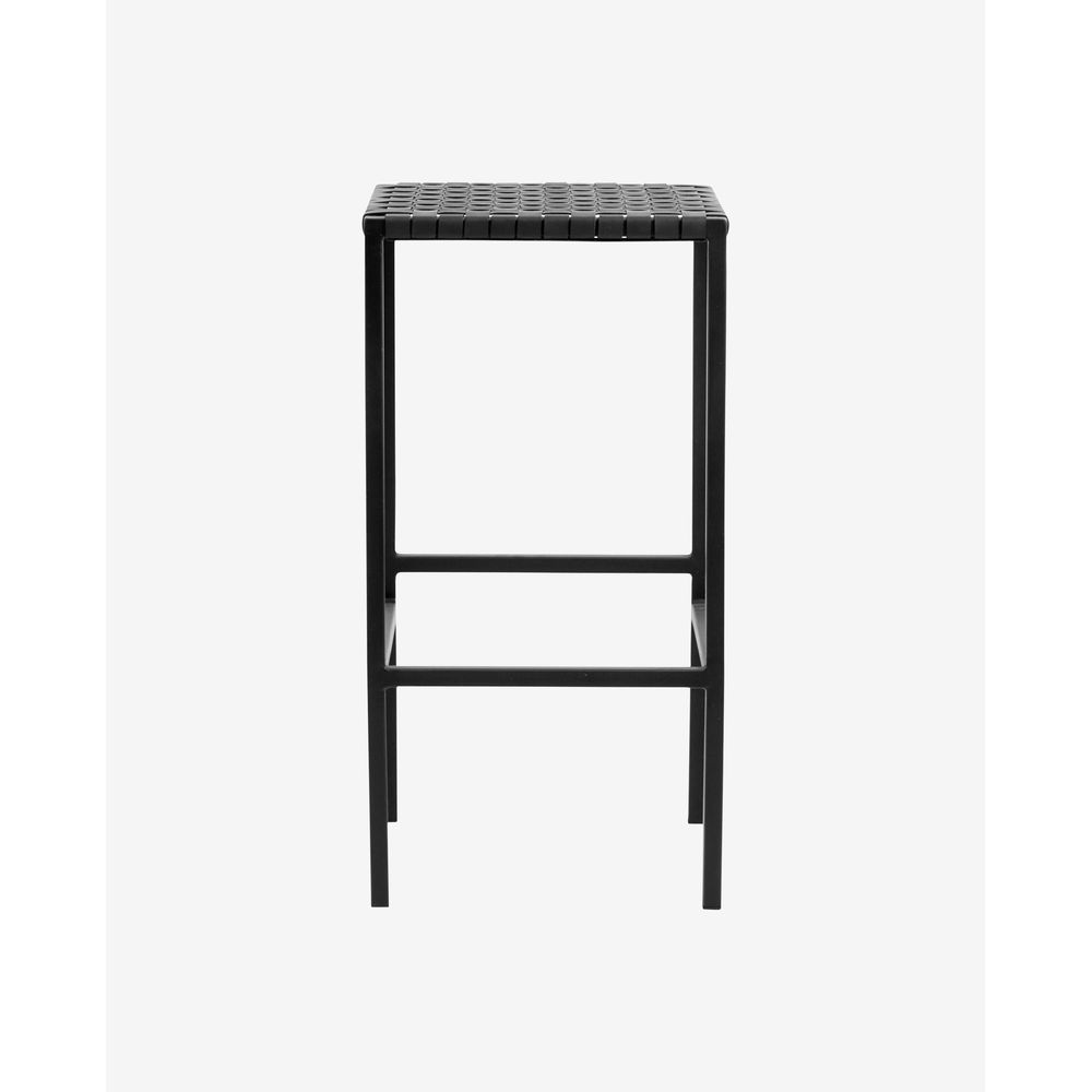 Nordal A/S Taburete de bar con trenza de cuero negro, metal