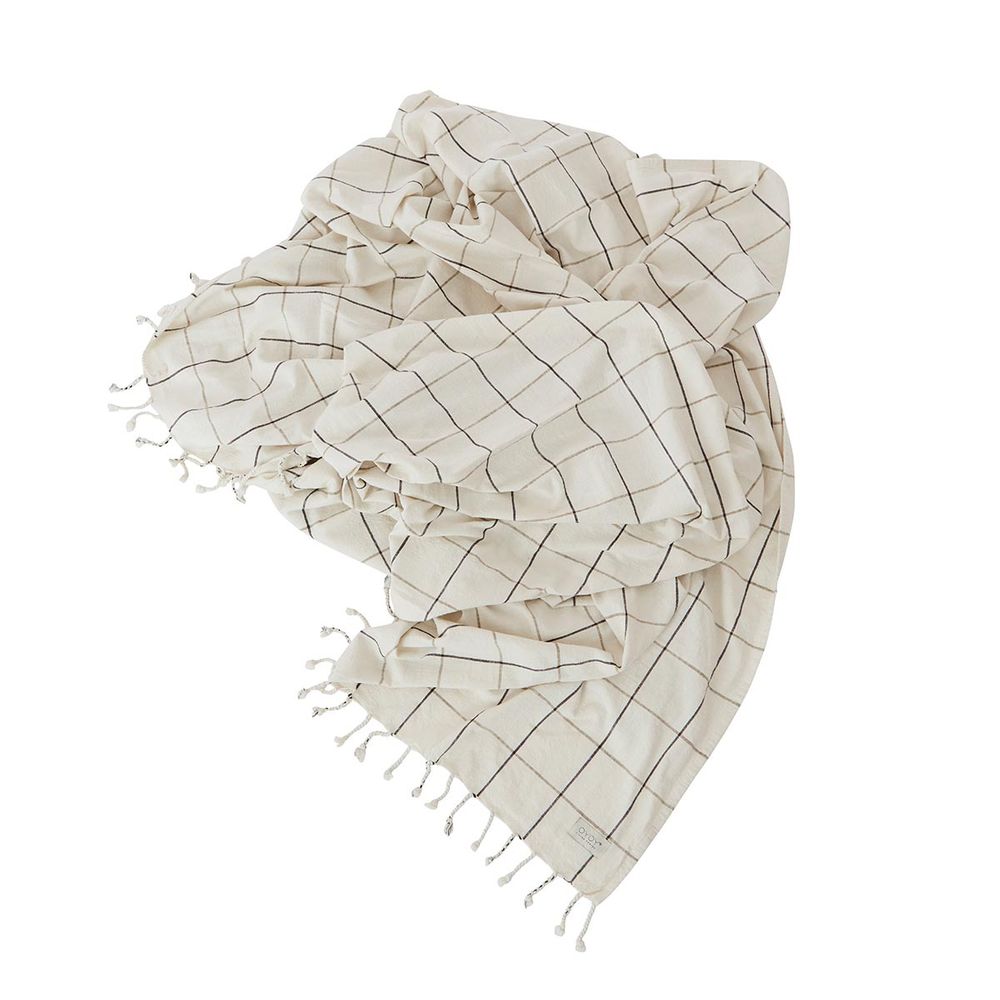 OYOY LIVING Couverture Gobi-Grille-Blanc cassé/Anthracite