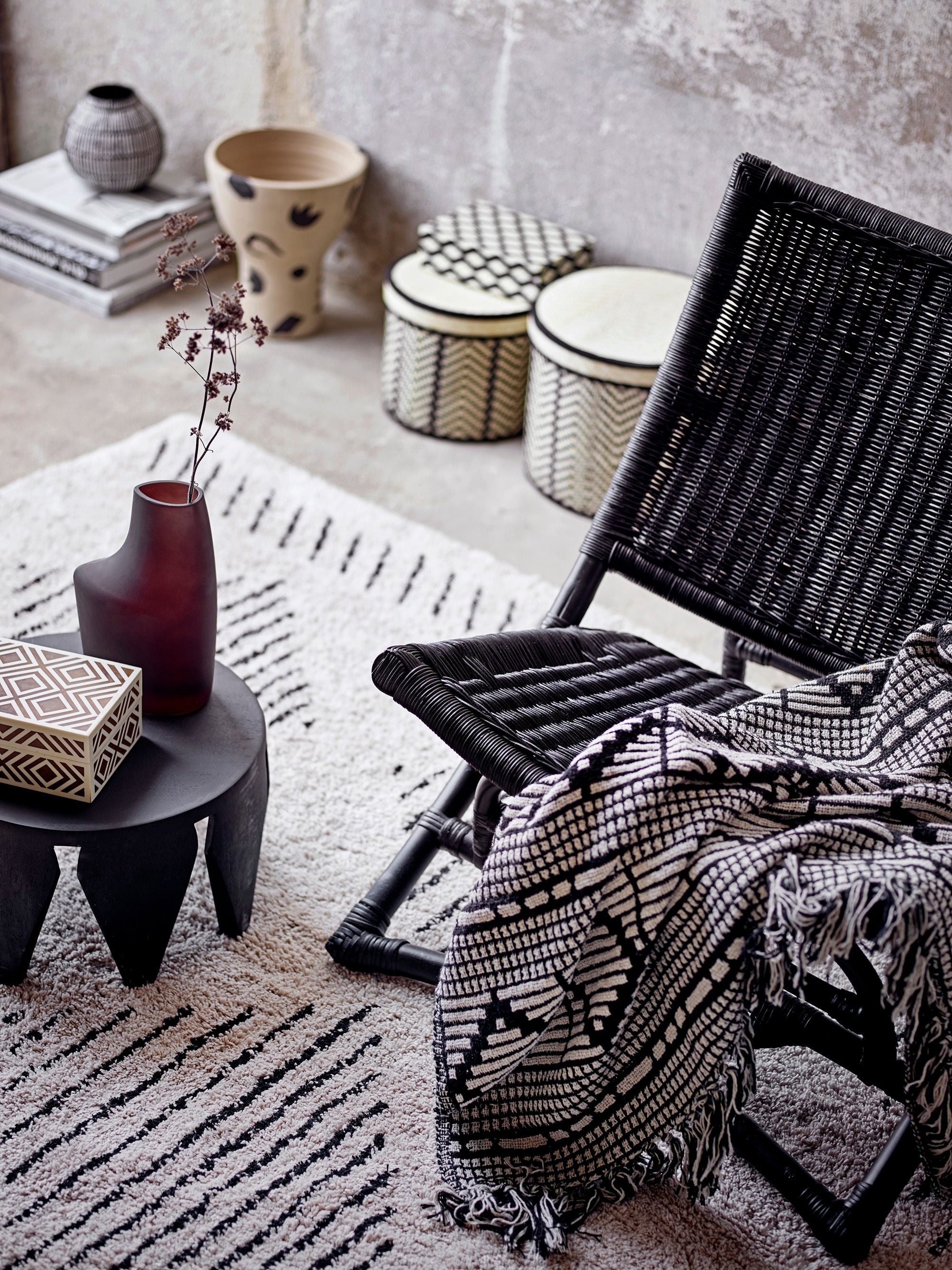 Bloomingville Baz Loungestoel, Zwart, Rotan