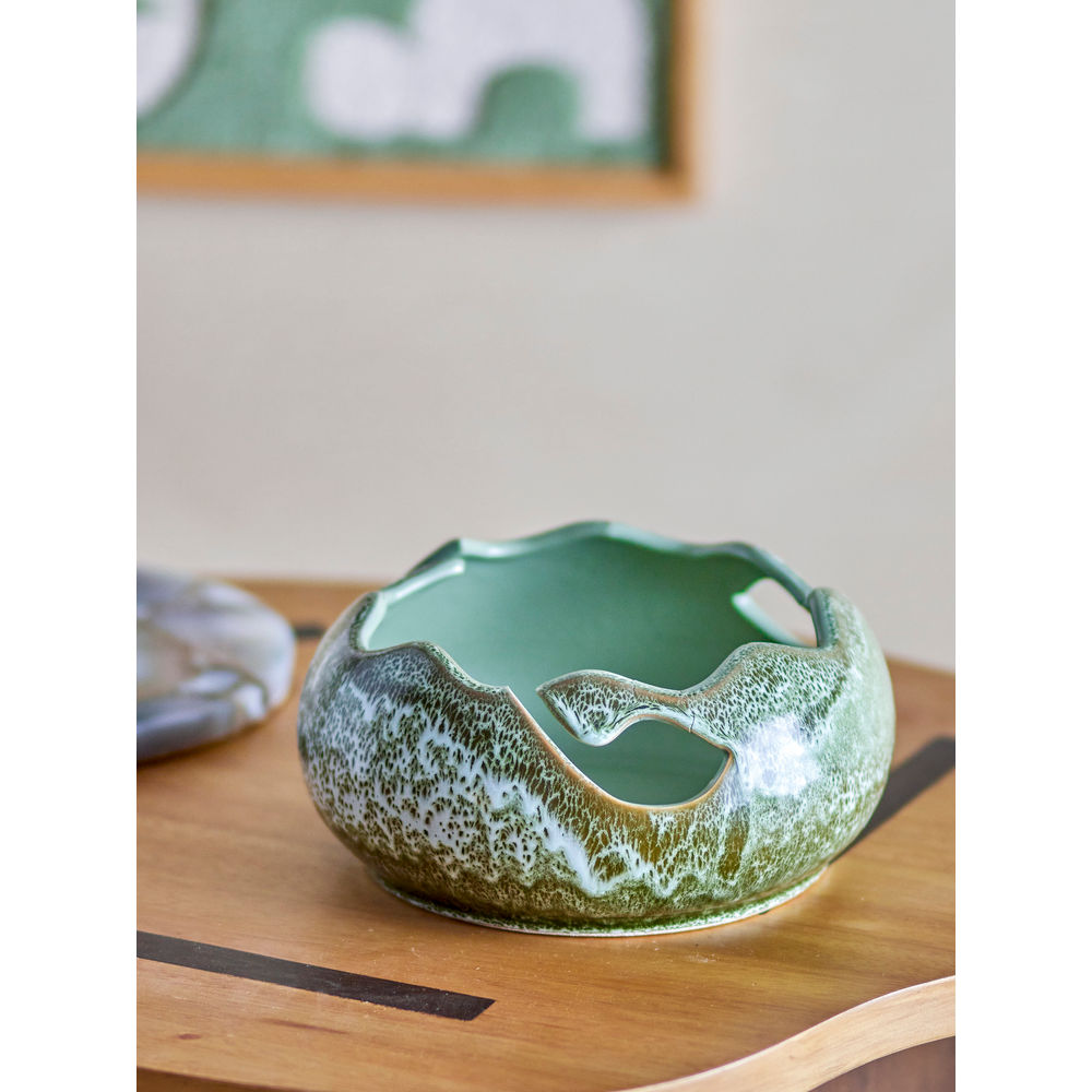 Bloomingville Leonas Deco Schaal, Groen, Steengoed