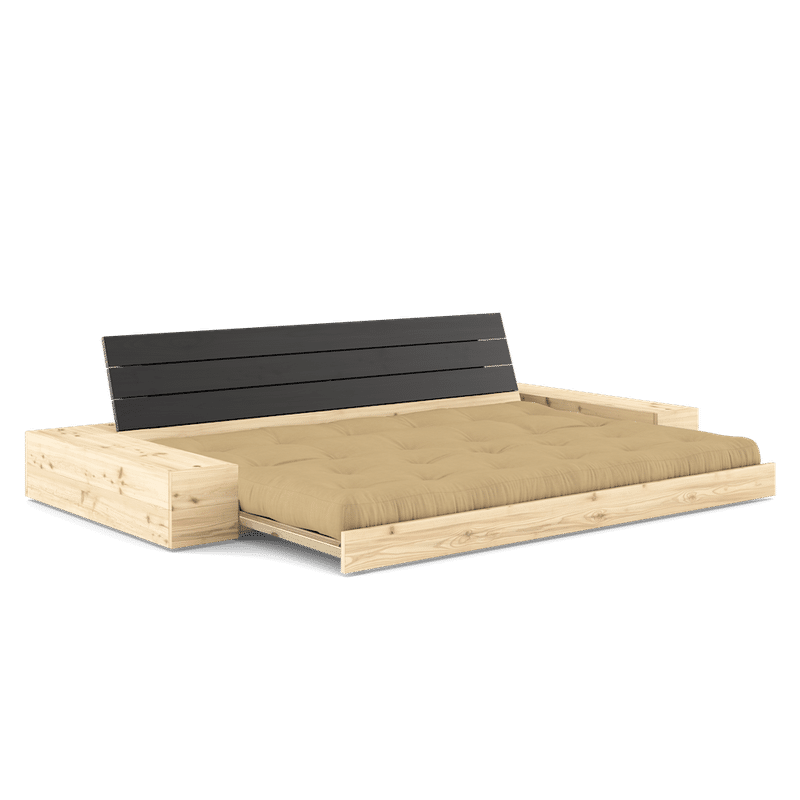 Karup Design BASE SCHWARZ NACHT LACKIERT W. 2 SIDEBOXES KLAREN W. 5-Schicht GEMISCHTE MATRATZE WEIZEN BEIGE