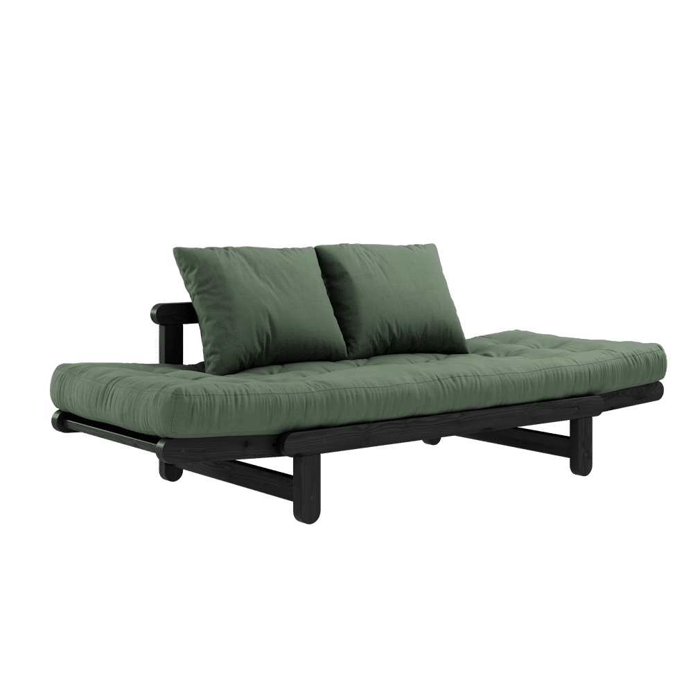 Karup Design BEAT BLACK LACQUERED W. BEAT MATTRESS SET OLIVE GREEN