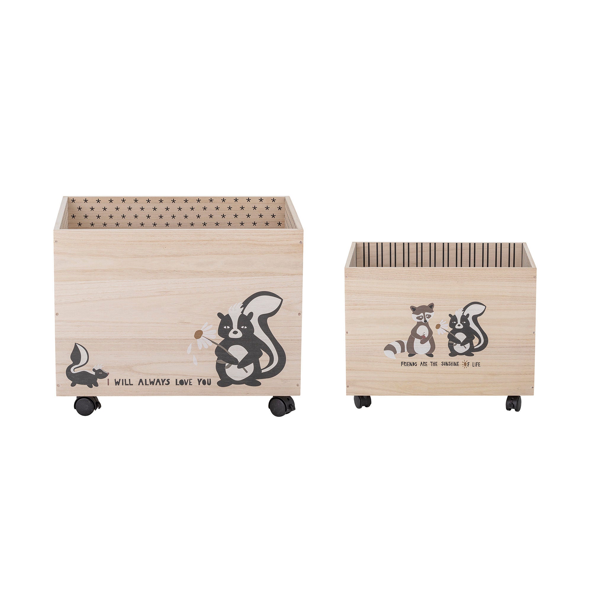 Bloomingville MINI Nonni caja de almacenamiento con ruedas, negro, Paulownia