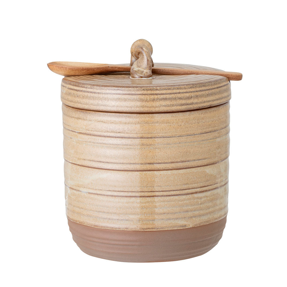 Creative Collection Moss Pot met Deksel & Lepel, Natuur, Steengoed