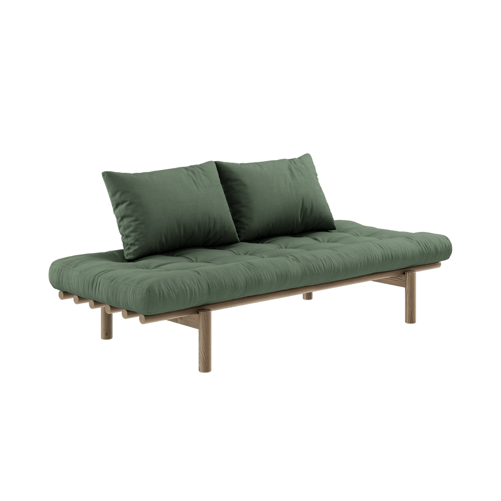 Karup Design PACE DAYBED CAROB LACADO MARRÓN W. COLCHÓN MIXTO 4 CAPAS VERDE OLIVA