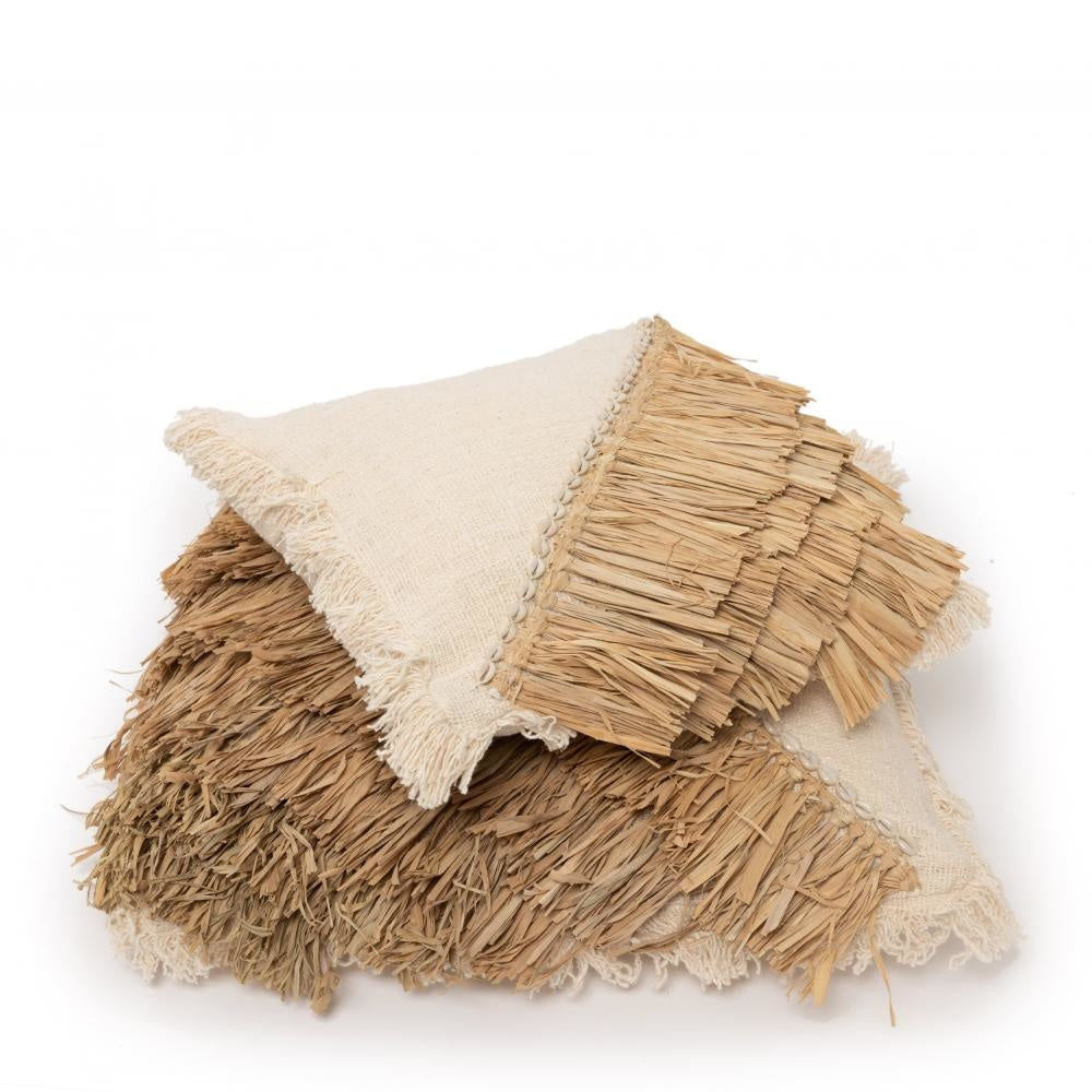 Bazar Bizar De Raffia Katoenen Kussenhoes - Wit Naturel - 40x40