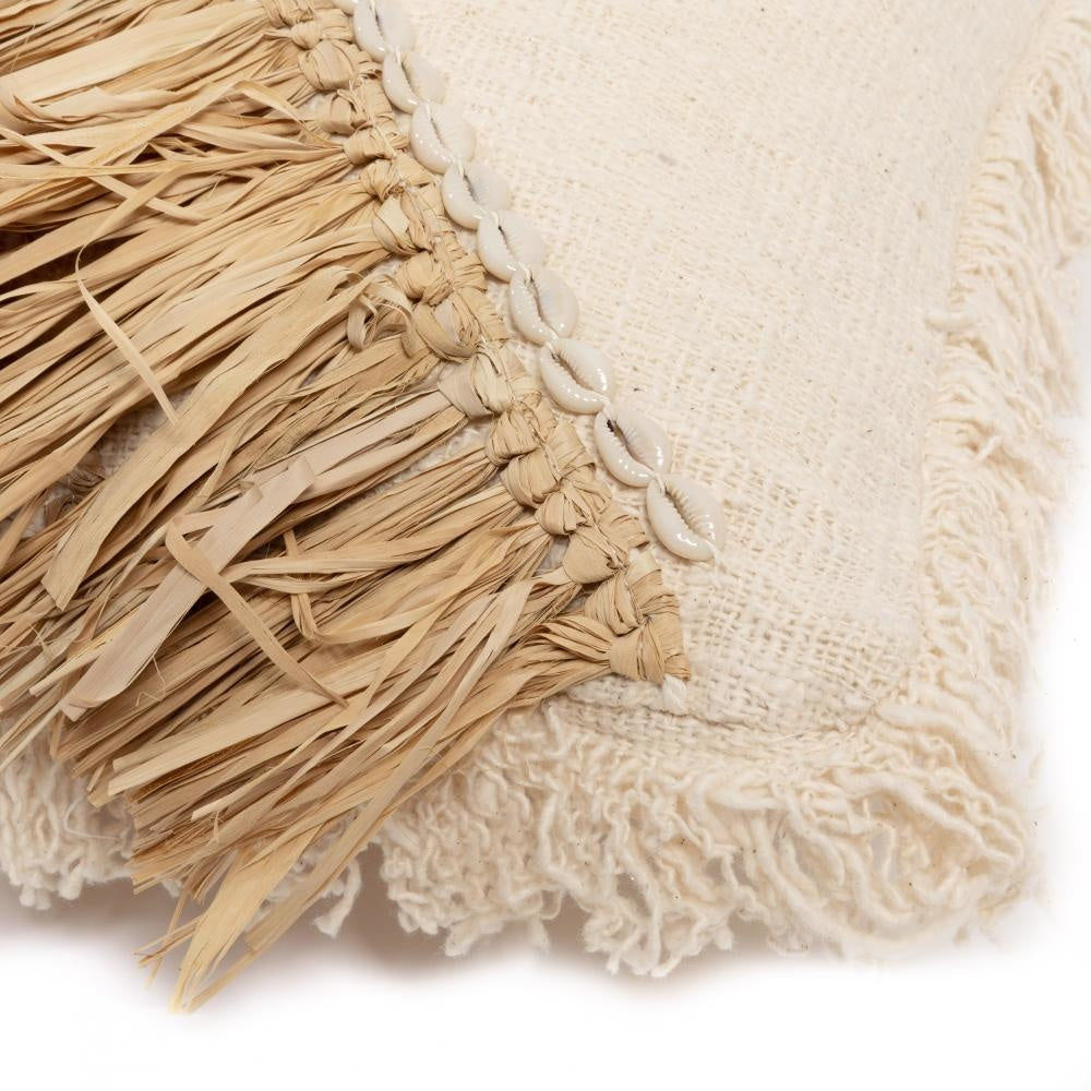 Bazar Bizar De Raffia Katoenen Kussenhoes - Wit Naturel - 40x40