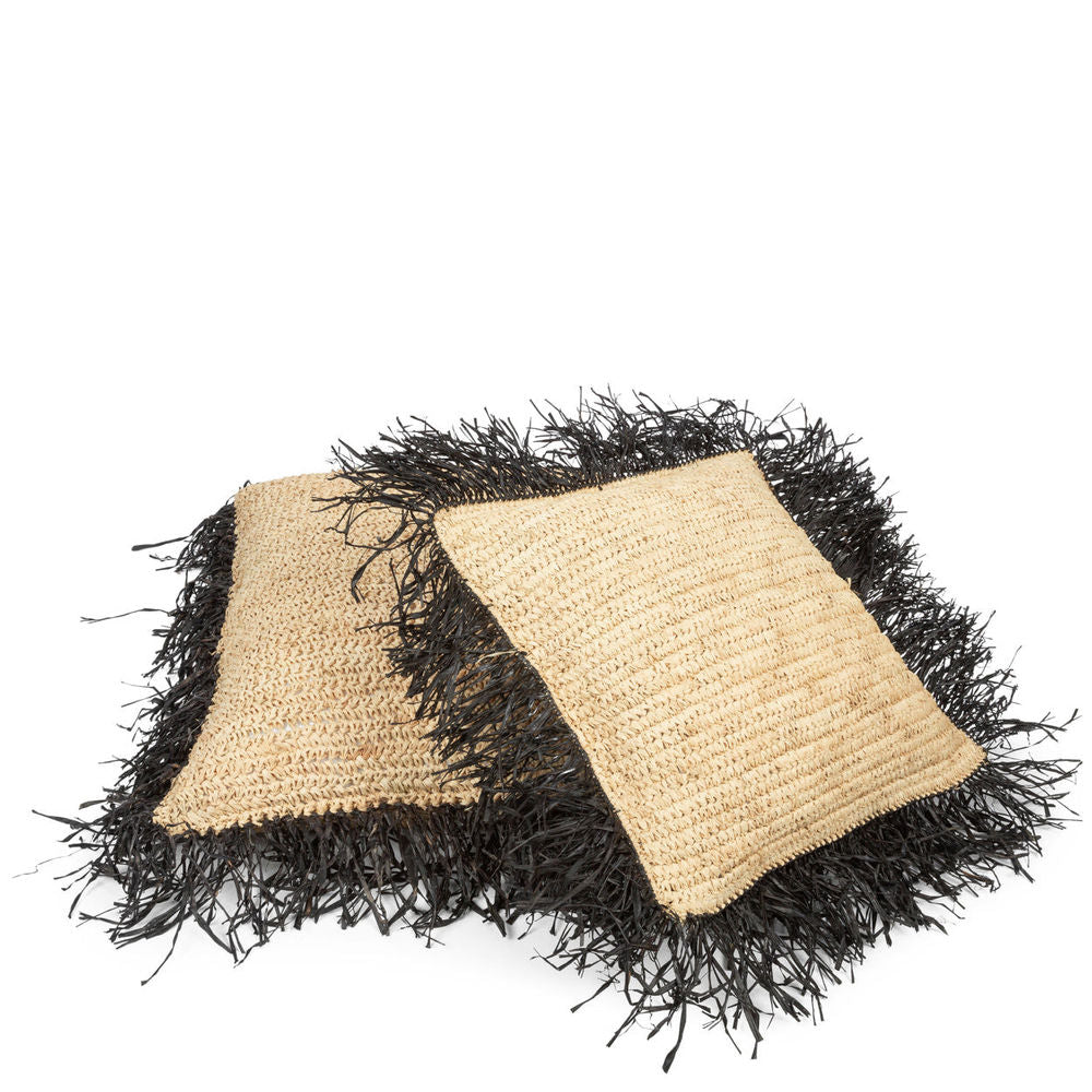 Housse de coussin en raphia Bazar Bizarre-Black-40x40 naturel