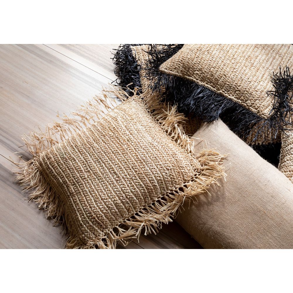 Housse de coussin en raphia Bazar Bizarre-Black-40x40 naturel