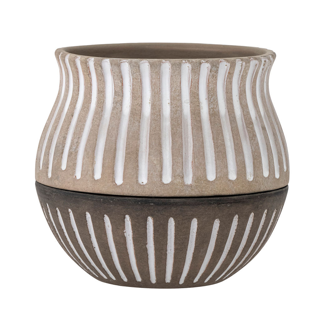 Bloomingville Neliya Pot de fleurs avec plat, gris, terre cuite